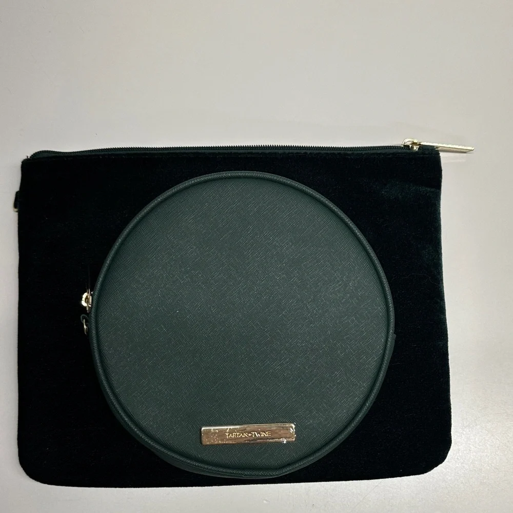 Tartan &‎ Twine Makeup Cosmetic Travel Bags Set of 2 Velvet Emerald Green New